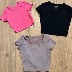Hollister & Garage Women's Crop Tops - Black, Pink, and Gray size small